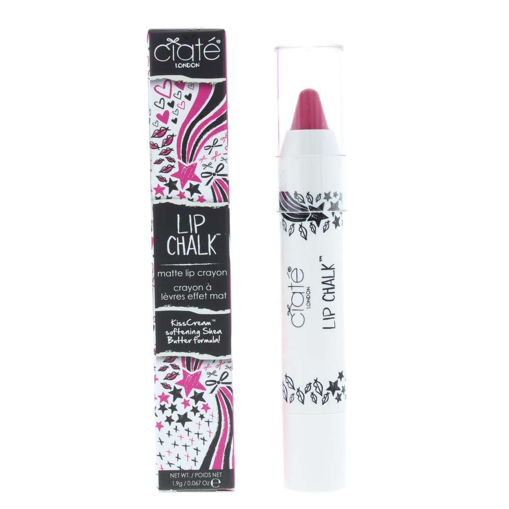 CIATÉ Lip Chalk Berry-Go-Round Deep Pink matte lip crayon with colorful packaging and clear cap