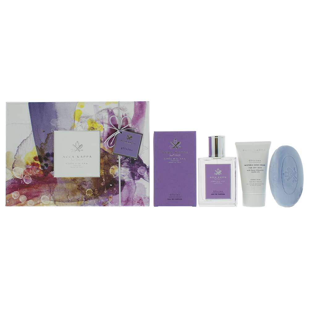 Acca Kappa Wisteria Glicine Eau de Parfum 3 Pieces gift set with perfume bottle and two matching body products