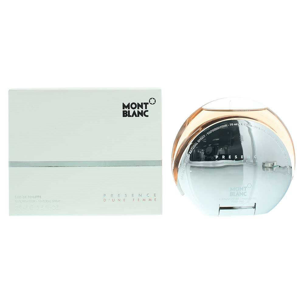 Mont Blanc Presence d une Femme 10ml perfume sample in elegant packaging and unique bottle design.
