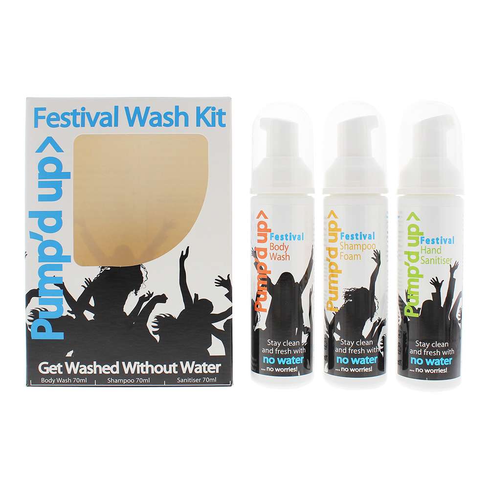 PUMP'D UP Festival Wash Kit 3 Pieces : Body Wash 70ml - Shampoo 70ml - Sanitiser 70ml