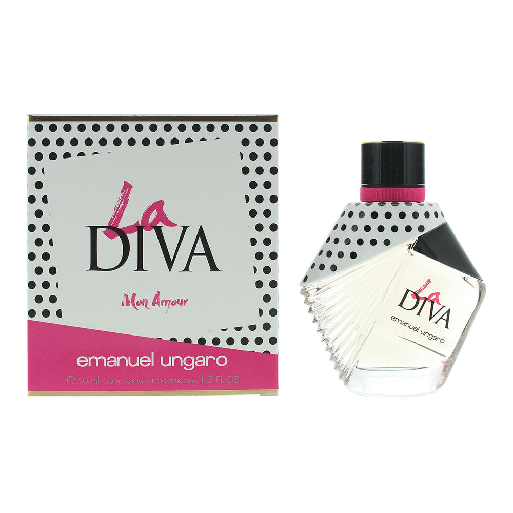 La Diva Mon Amour Eau de Parfum 50ml by Emanuel Ungaro in a stylish box and bottle design.