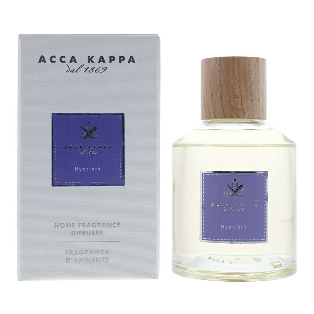 Acca Kappa Hyacinth diffuser 250ml in a clear glass home fragrance bottle on a light background.