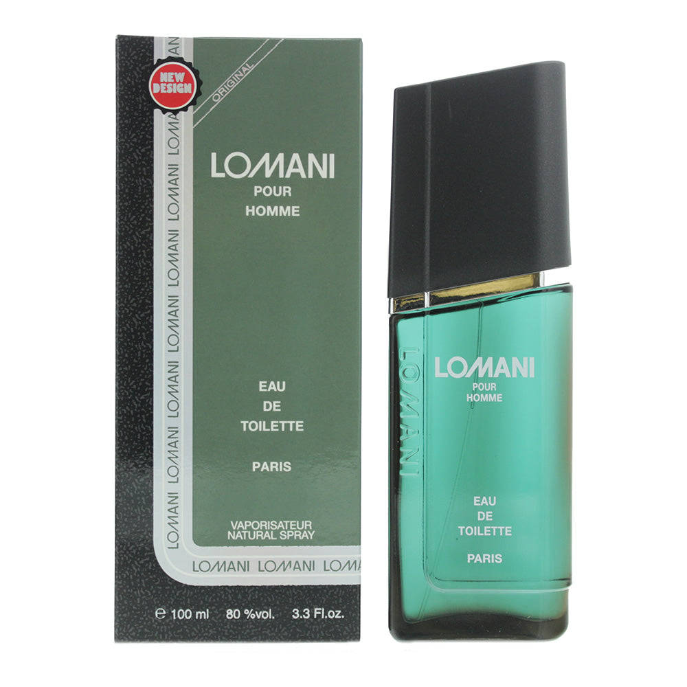 Lomani Pour Homme Eau de Toilette 100ml with box packaging and spray bottle design.