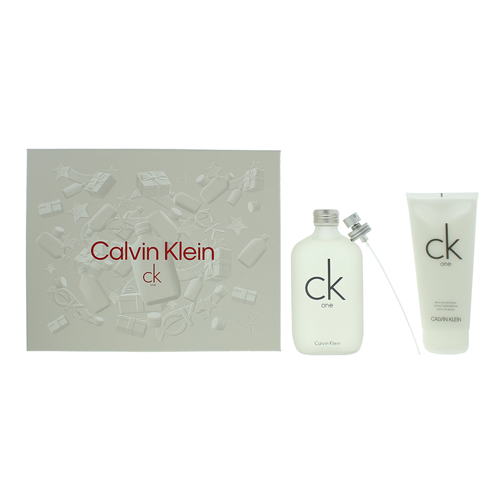 Calvin Klein CK One 2 Piece 200ml gift set subscription with Eau De Toilette and Body Lotion in elegant packaging.