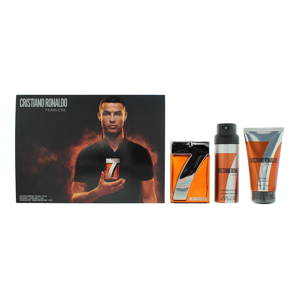 cr7 fearless 3 piece gift seteau de toilette 100ml - shower gel 150ml - body spray 150ml