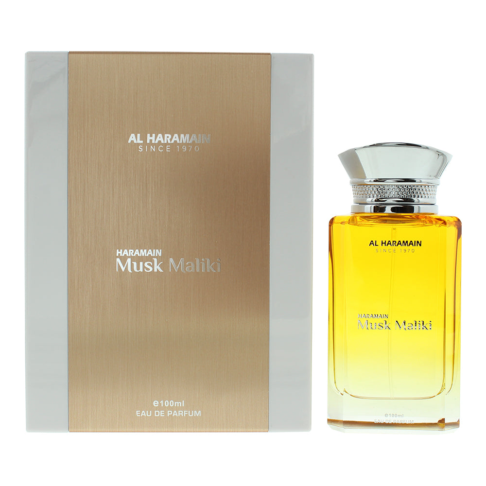 Al Haramain Musk Maliki Eau de Parfum 100ml bottle and box, Floral Woody Musk fragrance for men and women.