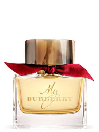 Burberry My Burberry 10ml subscription perfume bottle with a gold cap and red ribbon.