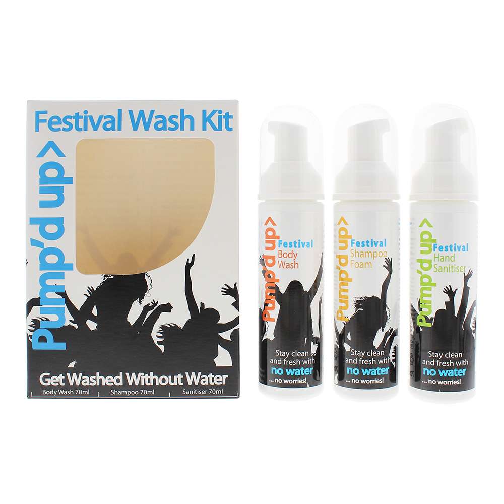 PUMP'D UP Festival Wash Kit 3 Pieces  : Body Wash 70ml - Shampoo 70ml - Sanitiser 70ml