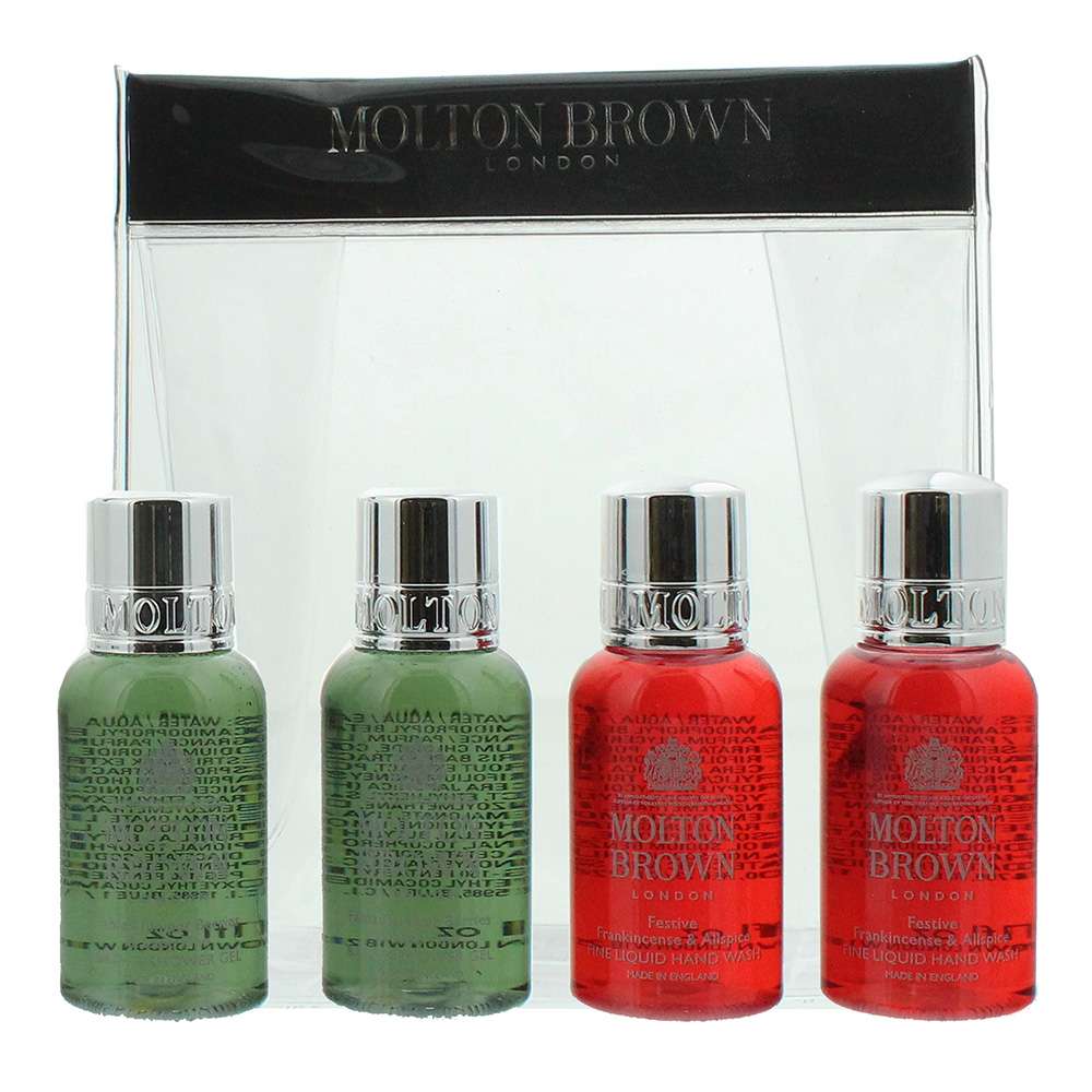 Molton Brown 4 Piece : 2 x Festive Frankincense  Allspice Hand Wash 30ml - 2 x Fabled Juniper Berries  Lapp Pine Body Wash 30ml