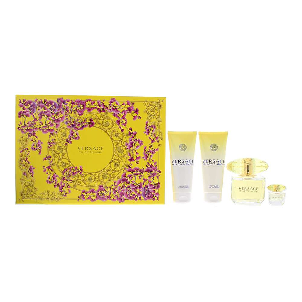 Versace Yellow Diamond 4 Piece Gift Set:   - Shower Gel 100ml - Body Lotion 100ml -  5ml