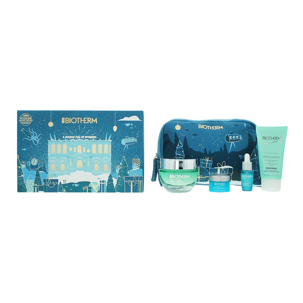 Biotherm Aquasource 4 Piece : Hyalu Plump Gel 50ml - Plankton Elixir Serum 7ml - Plankton Eye Cream 5ml -  Purifying Foaming Cleanser 50ml