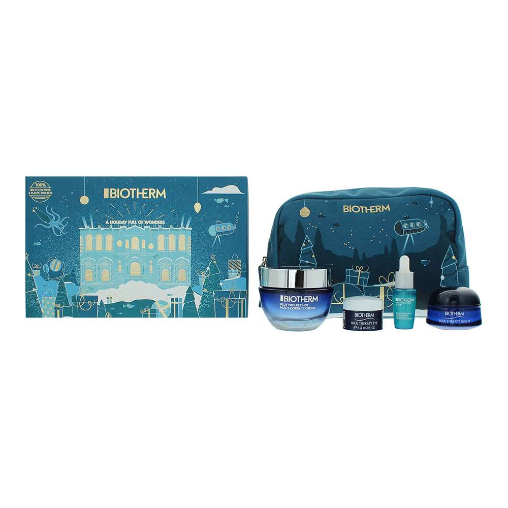 Biotherm Blue Therapy 4 Piece : Pro-Retinol Cream 50ml - Plankton Elixir Serum 7ml - Eye Cream 5ml - Night Cream 15ml + Pouch