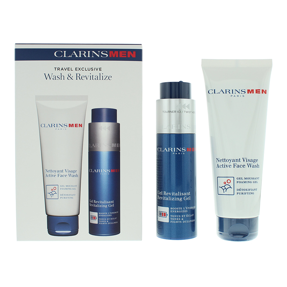 Clarins Men Revitalizing Essentials 2 Piece : Active Face Wash 125ml - Revitalizing Gel 50ml