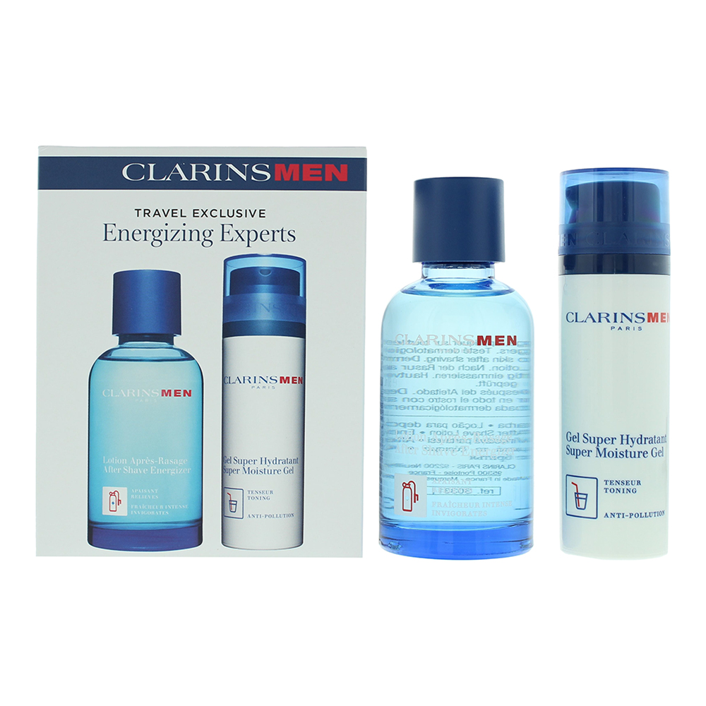 Clarins Men Energizing Experts 2 Piece : Aftershave Energizer 100ml - Super Moisture Gel 50ml