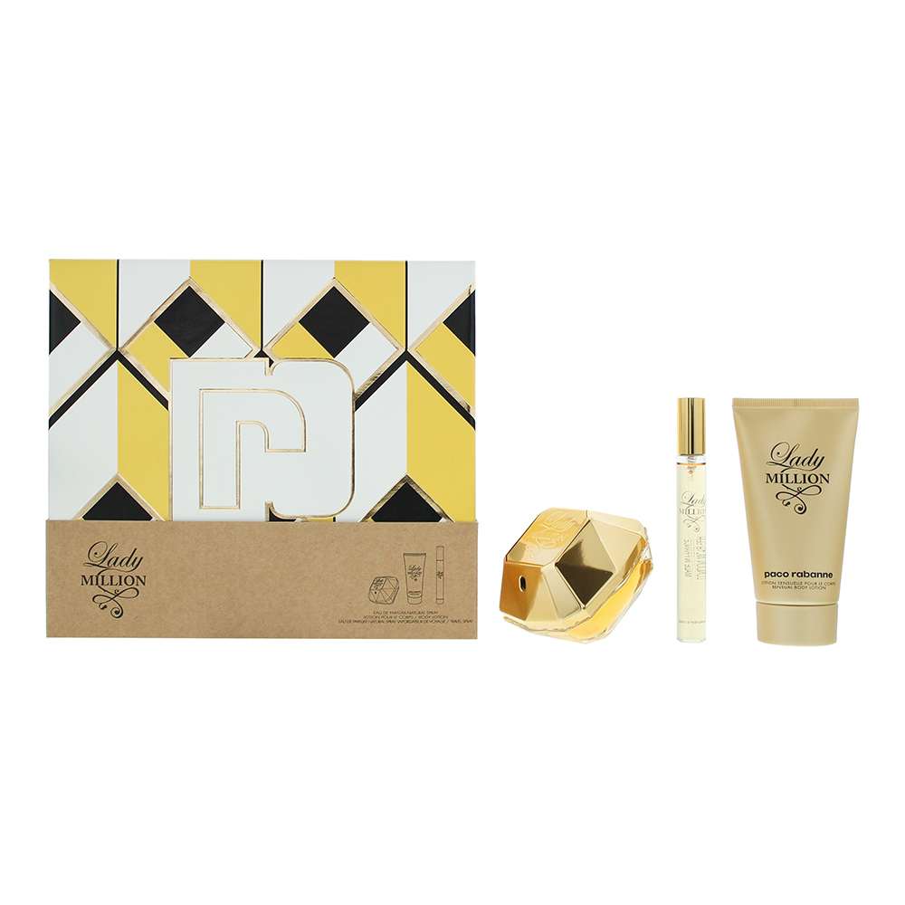 Paco Rabanne Lady Million 3 Piece : Eau De Parfum 50ml - Eau De Parfum 10ml - Body Lotion 75ml