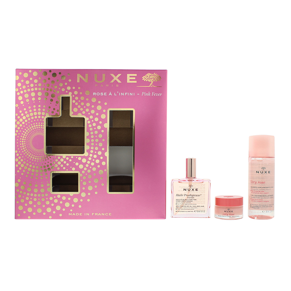 NUXE Rose À L'infini 3 Piece : Body Oil 50ml - Micellar Cleanser 100ml - Lip Balm 15g