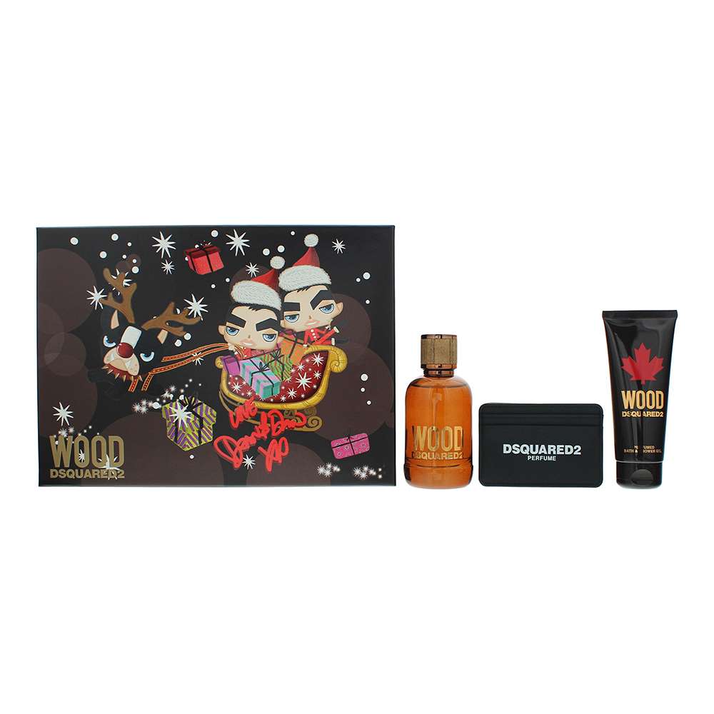 Dsquared2 Wood 3 Piece : Eau De Toilette 100ml - Shower Gel 100ml - Pouch