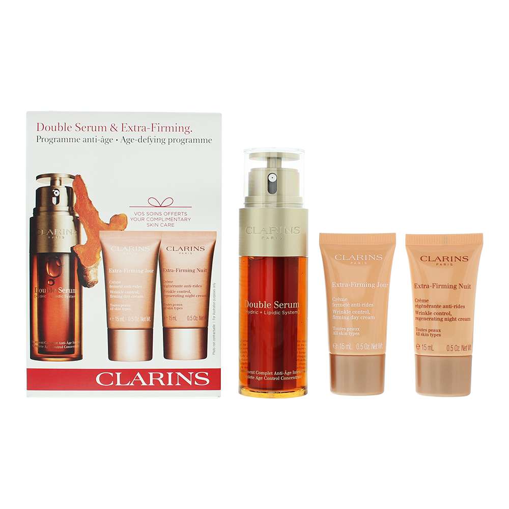 Clarins Double Serum 3 Piece : Double Serum 50ml - Extra-Firming Day Cream 15ml - Extra-Firming Night  Cream 15ml