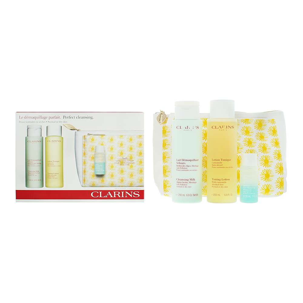 Clarins Perfect Cleansing 3 Piece : Cleansing Milk 200ml - Toning Lotion 200ml - Eye Make-Up Remover 30ml