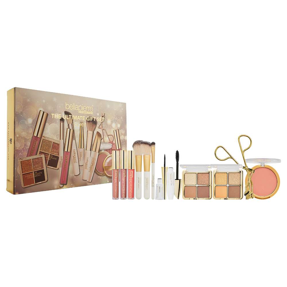 Bellapierre Cosmetics Ultimate  Glam 12 Piece : 2 x Eye Palette 4.8g - 3 x Lip Gloss 3.6ml - Mascara 9ml - Blush 8g - Eye Liner 4ml -