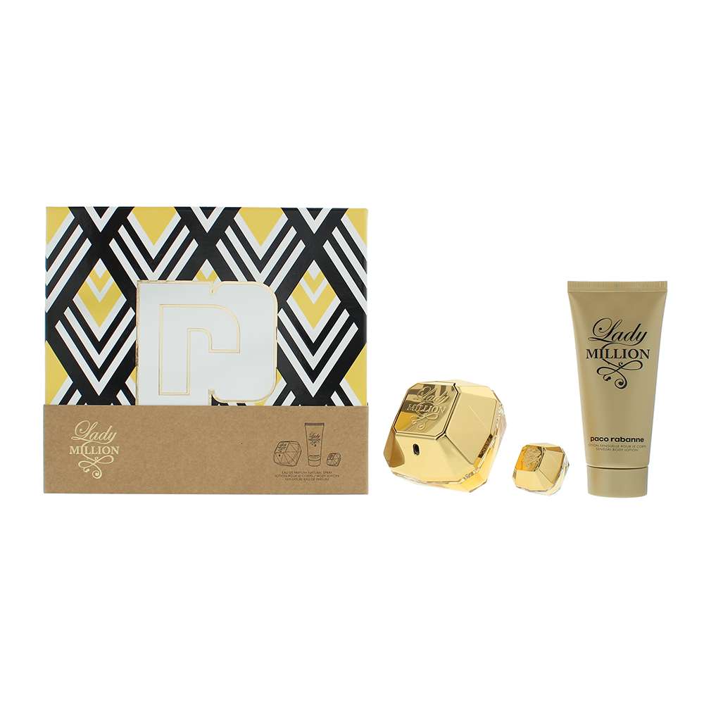 Paco Rabanne Lady Million 3 Piece : Eau de Parfum 80ml - Eau de Parfum 5ml - Body Lotion 100ml